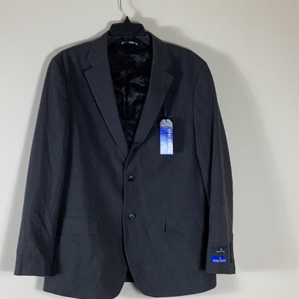 Nautica Men’s Modern Fit Suit Jacket Blazer 40R Charcoal Grey Solid Stretch